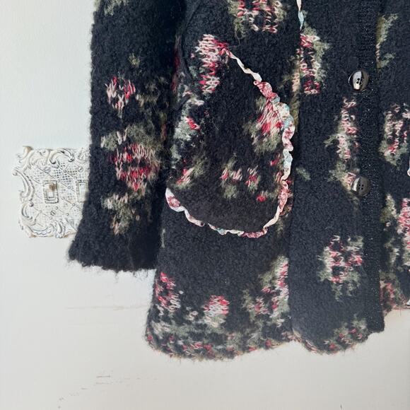 Tricot Chic Italian Unique Black Floral Mohair Sweater Coat Cardigan 4 / S - Picture 3 of 13